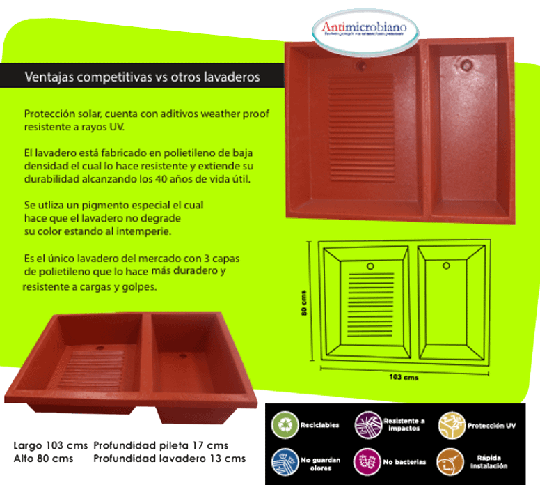 LAVADERO DE PLASTICO GRANDE CON PILETA - Novaplastik